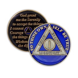 1 Year Sobriety Coin | Triplate AA Chip Recovery Anniversary Token (Blue)