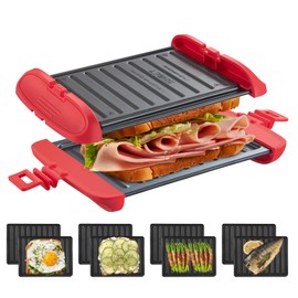 Microwave Sandwich Maker, Microwave Toastie Maker, Snack Maker & Panini Press, Microwavable Metal, Removable Non-Stick Plates, Silicone Microwavable Cookware, Dishwasher Safe, Red