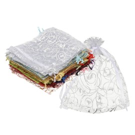 sourcing map Organza Bags, 100Pcs 3.9x4.7 Inch Candy Mesh Bag with Drawstring Jewelry Gift for Party Favor Pouch Christmas Wedding Festival Small Gift, Colors