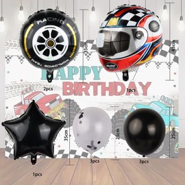 Dewocke Race Car Birthday Decorations, 10 Piece Set Car Party Foil Balloons, Includes Foil Balloons in Car, Tire and Star Shapes, Plus 6 Round Latex Balloons, Perfect for Kids Birthday Party Supplies