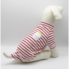 Petzzi Pet Dog Puppy Cat Clothes Light Weight Summer Striped T Shirt with Printed Pocket - Miles (Large, Red/White Stripes)