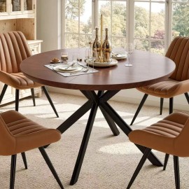Modern Round Solid Wood Dining Table with Waterproof Durable Design Black Metal Cross Legs and Adjustable Feet for Kitchensize: Package Size: 132cm*72cm*20cm, color: FU02023BW