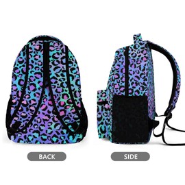 KOYI Leopard Print Backpack for Girls Cheetah Backpack, Gradient Bright Neon Blue Purple Cheetah Print Backpack, Children Casual Daypack Travel Laptop Backpack, 16.5 Inch