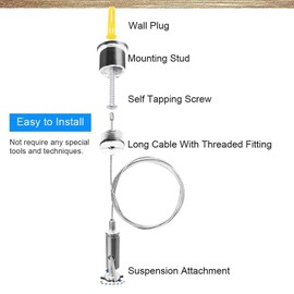 Set of 4 Adjustable Rope Suspension Lamp Suspension Installation Kit Steel Wear Resistant Steel Cable with Eyelets Wire Rope Holder Universal Hanging Set for Lamps, Hangers, Advertising Light Boxes