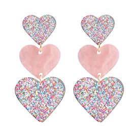 coadipress Acrylic Love Heart Earrings for Women Teen Girls Unique Lightweight Geometric Resin Three Pink Heart Dangle Drop Earrings Jewelry (Colorful Heart Stud)