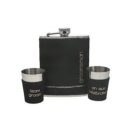 Pavilion Gift Company - Groomsman - 8-ounce Flask & 2-ounce Shot Glass Set, Engraved Groomsmen Flask, Groomsmen Gift For Wedding Favor, Stainless Steel Hip Flask For Liquor With Shot Glasses