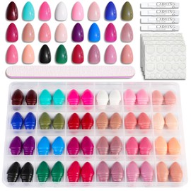 LADYING 24 Packs (576 Pieces) Glossy Almond Soft Gel Nails for Sticking Short, Oval Press On Nails Jelly Kit, Artificial Nails Fake Nails with Glue Nail File, Fingernails Artificial Nails Medium for