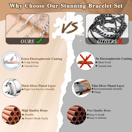 TEN MIRO Chunky Silver Bracelet for Women Trendy, Dainty Silver Chain Bracelet Stack Non Tarnish Silver Bracelet Set Chunky Silver Layered Cable Rope Chain Cuban Link Bracelet Pack