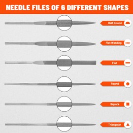ValueMax Needle File Set, Interchangeable Mini Wood Metal File Set, 6PCs Files with Handle, Flat, Round, Square & Triangle for Precision Crafts, Metal & Wood Work
