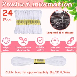DONFORTLY Filo Ricamato Bianco 24 Pezzi, Set di Cotone e Fibra Resistente per Punto Croce, Ricamo, Braccialetti dell’Amicizia e progetti creativi Fai-da-Te Artigianali