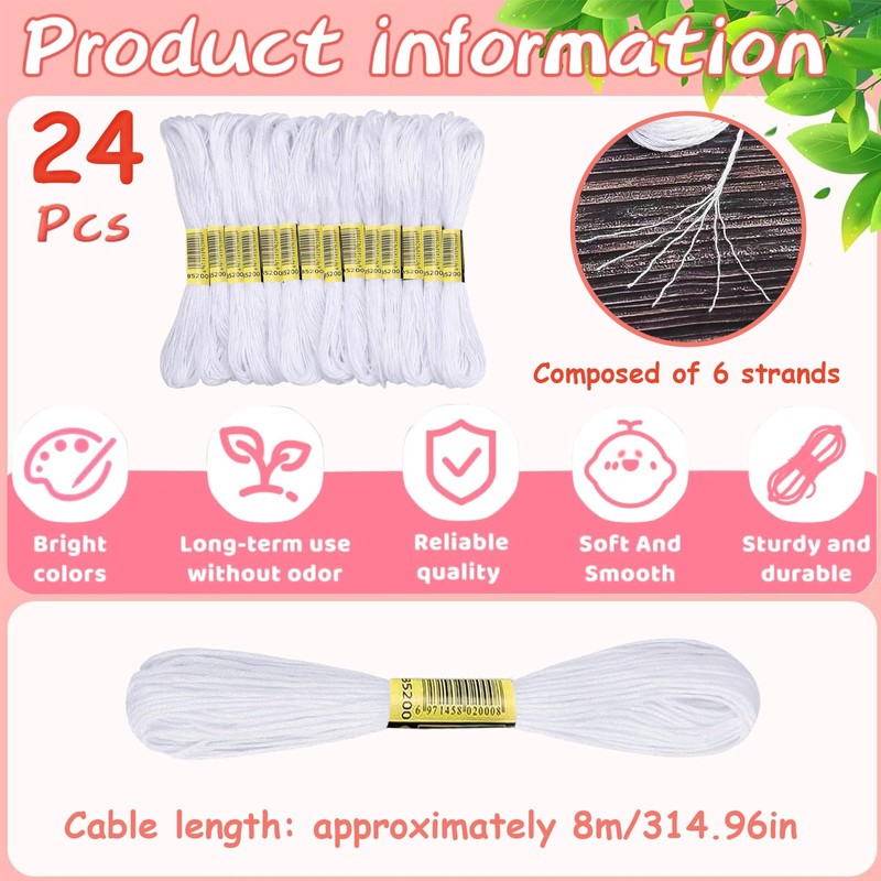 DONFORTLY Filo Ricamato Bianco 24 Pezzi, Set di Cotone e