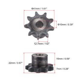 sourcing map 9 Teeth Sprocket Type B Single Strand 1/2 Inch Pitch 10 mm Bore A3 Carbon Steel for ISO 06B