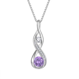 Aprila Women Infinity Necklace 925 Sterling Silver Twist Pendant with Chain 5A Cubic Zirconia Purple February Birthstone Amethyst Color Jewelry