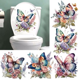 Generic 5PCS Butterflies Flowers Toilet Seat Stickers Bathroom Wall Restroom Decor DIY Removable Waterproof Bouquet Toilet Lid Decals Decoration Accessories