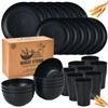32 Piece Wheat Straw Dinnerware Set - Black Plates and