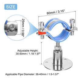 QUARKZMAN 4 Piece Pipe Bracket, Stainless Steel Wall and Ceiling Bracket, Pipe Bracket, Height Adjustable 30-50 mm for Outer Diameter Pipe 38-40 mm