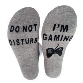 Socks for Men and Women, Funny Gift, Novelty Cotton Socks, Gamer Socks with Do Not Disturb, I am Gaming, Gift for Christmas, A-Grey