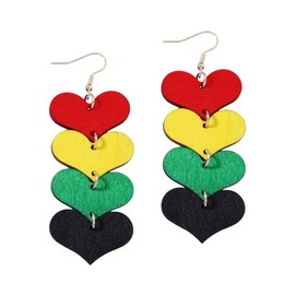 Juneteenth Theme Party Earrings Women's Ethnic Style Jewelry Gifts Colorful heart-shaped long pendant earrings