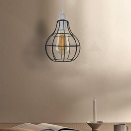 DC Voltage 2 Pack of Metal 16cm Diameter Round Shape Black Cage Indoor Hanging Vintage Pendant E27 Light Shade Easy Fit for Living Room Bedroom Restaurants Kitchen