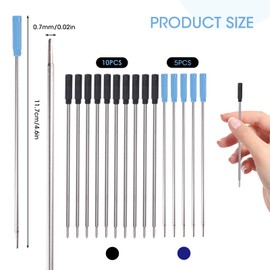 0.7 mm Ballpoint Ink Twist Pen Refills, 15 Pcs Medium Point Metal Smooth Writing Replaceable Ink Refill, Stationery Compatible for Cross Ballpoint Replacement (4.6in M) (Black+Blue, 15)