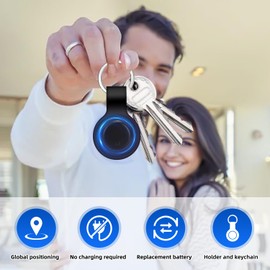 Air Tracker Tag with Holder and Keychain, Key Finder Luggage Tracker Item Locator Compatible with Apple Find My (iOS only) Track Wallet Suitcase Pet Dog Cat Car Key Backpack, (1– Pack Black)