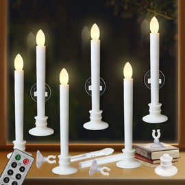 Flameless Candles with Remote Timers for Window 6PCS Battery Window Candles Flickering Flameless Led Candle Lights with White Base and 6PCS Suction Cups Taper Candles Holder for Christmas Decorations