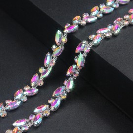 3 Yards Rhinestone Trim Chain Silver AB String Strips Crystal Applique Fringe Ribbon Beads Sewing for Dress DIY Party Wedding Bouquet Decoration Bridal Costume Embellishment