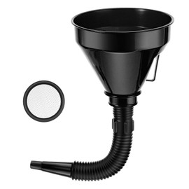 Baderke Wide Mouth Oil Funnel with Hose Gas Funnel for Cars Funnel with Flexible Spout Extension Funnels for Automotive Use Removable Mesh Filter for Car Fuel, Transmission Fluid, Oil Change (Black)