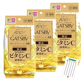 Gatsby Facial Paper, Beauty Moisturizing Ingredients, Vitamin C, Derivative in Cool, Men's Face Wash Sheets, 42 Sheets x 3 Pieces + Chabel Lottery