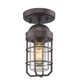 Emliviar Farmhouse Ceiling Light, Vintage Semi Flush Mount Light for Indoor, Security Light with Clear Tempered Glass, Oil Rubbed Bronze Finish, GE255F ORB