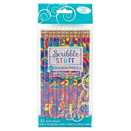 Scribble Stuff Fashion Pencil Pack, Rainbow Swirl Edition, Unsharpened, Back To School Pencils, 12 Count