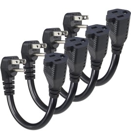 KUNCAN Short Power Extension Cord - Low Profile Wall Head 6 Inch 14AWG/3C SJTW Heavy Duty Extension Cable for Indoor/Outdoor, 90-Degree Flat Plug 15A/125V 1875W NEMA 5-15P to NEMA 5-15R, Black 4-Pack