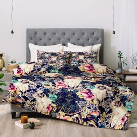 Deny Designs Marta Barragan Camarasa Floral Bohemian Skull Pattern Comforter Set with Pillow Shams, Full/Queen, Multi