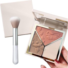 Iluminadores Paleta de rubor Contour Highlight 3 en 1 con pincel, paleta de maquillaje sedoso para contorno de bronce facial Natural Shiny Contour Highlight Duradero Ligero (A)