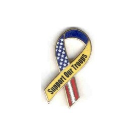 Support out Troop 14 CT Gold Plated Cloisonne Lapel Stars and Stripes Ribbon Pin