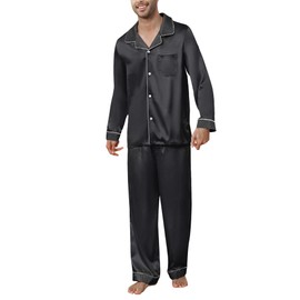 U2SKIIN Mens Silk Pajamas Set, Long Sleeve Satin Pajamas for Men Sleepwear Button Down Pjs Set Two-piece(BLACK,M)