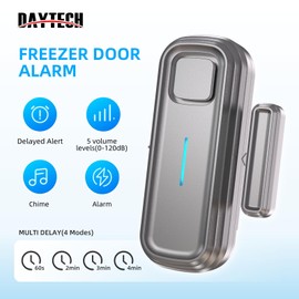Daytech Freezer Door Alarm with Delay 1/2/3/4 mins Reminder When Left Open Fridge Door Alarm 0 to 120 dB Refrigerator Alarm Door ajar Alarm for Home Garage Basement(1 Pack Gray)