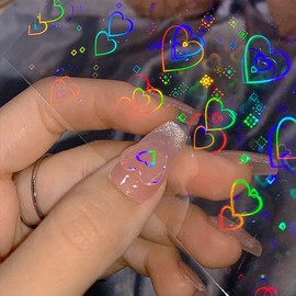 Heart Nail Art Stickers Mother's Day Gift, 9 Sheets Aurora Love Laser Broken-Glass Gradient Rainbow Nail Holographic Foil Stickers Star Heart Reflections for Women Girls DIY Manicure Decoration
