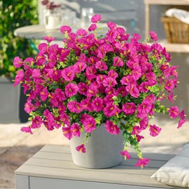 Flores y Plantas Artificiales para decoración Exterior, 12 Paquetes de campanillas de Seda de Colores Resistentes a los Rayos UV (12, 12 Ramas Fucsia)