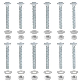 HARSKIYER 12 Sets 1/4-20 x 2 Inch Carriage Bolt Kit, Carbon Steel Carriage Bolts Galvanized Carriage Bolt Assortment, Round Head Carriage Screws with Hex Nuts and Flat Washers Full Thread Coverage
