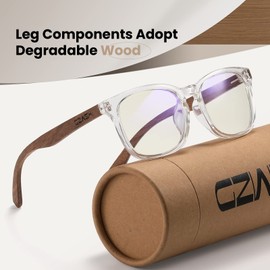 GZWSX Blue Light Blocking Glasses, Computer Reading/Gaming/TV/Phones Glasses for Women Men,Blcak Walnut Wood Glasses (H)