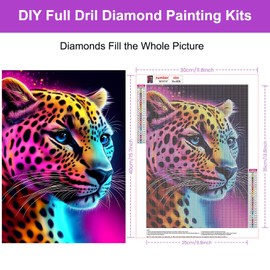 HEIBAGO Leopard Diamond Art Kits for Adults, 5D Full Drill Round Animal Painting Gems with Colourful Diamond Painting, Diamond Dots Perfect for Home Wall Decor 12x16inch