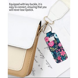 KLLRO RUO Chapstick Holder Keychain Fashion Lipstick Sleeve Lip Balm Portable Pocket Lip Gloss Tube Holder Clip-on Makeup Travel Accessories - Black Floral