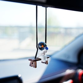 AMIORO Swinging Astronaut Car Decor Accessories Cartoon Car Rear View Mirror Hanging Ornaments (White)