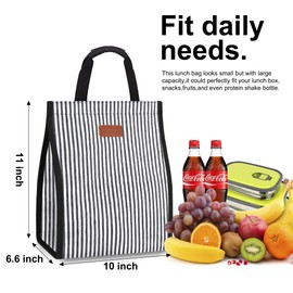 Lunch Bags for Women Insulated Reusable Lunch Tote with Internal Pocket, Lunch Tote bag for Work (Stripe)