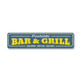 Poolside Bar & Grill, Decorative Backyard Sign, Garden Pool Sign - 4 x 18 inches