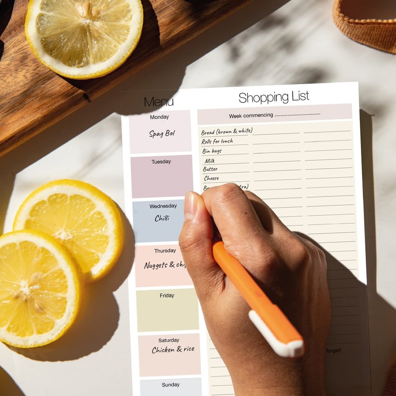 Shopping List Pad with detachable Weekly Meal Planner. 50 sheets