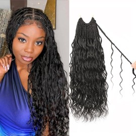 Goddess Box Braids Crochet Hair 14 inch Pure Protein Fiber Close to Human Hair 8 packs Boho Crochet Braids for Black Women Pre looped Bohemian Box Braid with Curly Ends Hair Extensions(14 inch, #2)