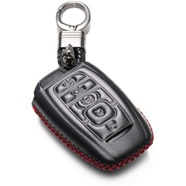 Vitodeco Funda de piel auténtica para llavero inteligente compatible con Lincoln Continental, MKC, MKZ, MKX 2017 - 2022, Lincoln Navigator 2018 - 2022, Lincoln Nautilus 2020 - 2022 (5 botones, negro/rojo)