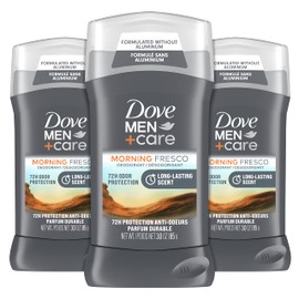Dove Men+Care Deodorant Stick For Men Morning Fresco 3 Count Aluminum Free 72-Hour Odor Protection Mens Deodorant With Essential Oils & 1/4 Moisturizing Cream 3oz